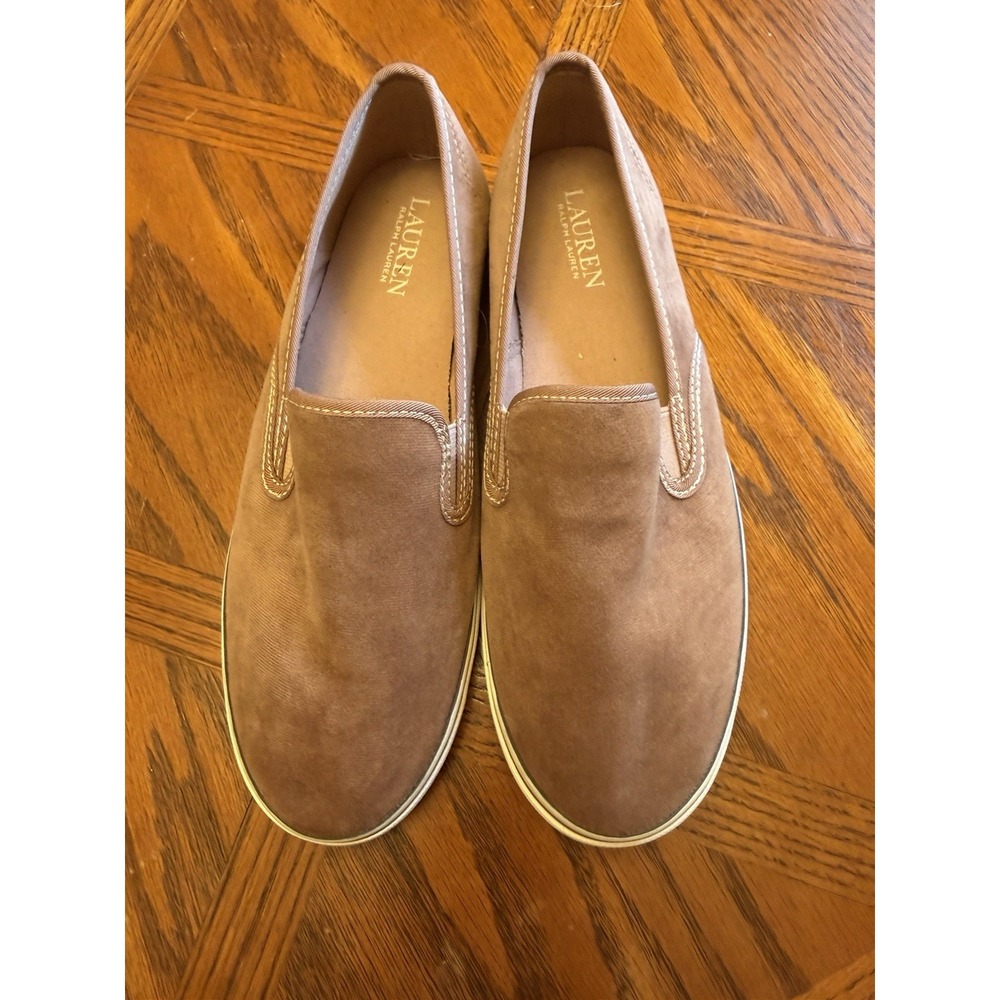 Lauren Ralph Lauren Woman's Janis Tan Velvet Slip On Sneaker Loafer Sz 8.5